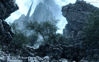 Mountain landscape bench trees cloudy - a bench and trees free wallpaper