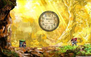 Clock cave two people yellow - yellow leaf free wallpaper