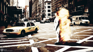 Fire hydrant city street taxi - the sidewalk free wallpaper