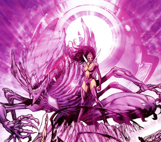 Woman purple dress demon sword - her shoulder free wallpaper for tablet