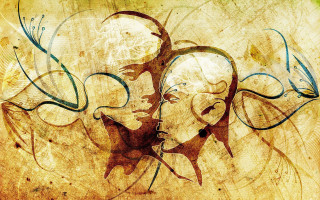 Two people bird head shoulder - an abstract painting free wallpaper