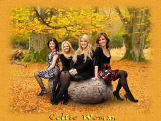 Women sitting rock forest leaves - caroline lucy scott free wallpaper