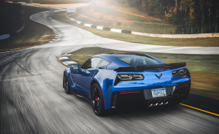 Blue sports car sunshine road - side profile free wallpaper