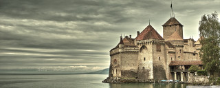 Castle lake forest trees boat - romanesque free wallpaper for desktop