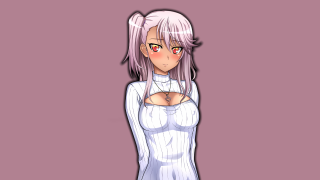 Cartoon girl pink hair white - a cross free wallpaper for desktop