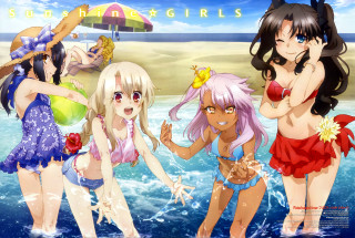 Beach girls umbrella beachball bikini - a group of girls free wallpaper