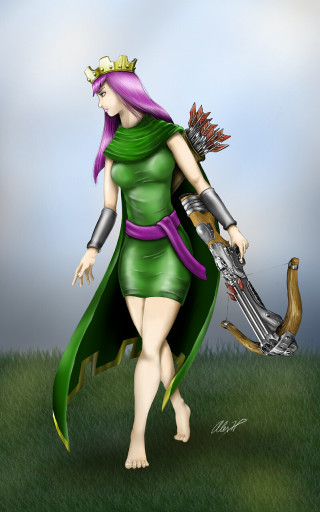 Woman green dress sword bird 2 - digital painting free wallpaper for mobile