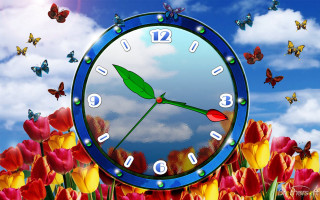 Clock green leaf flowers butterflies - flower and butterflies free wallpaper