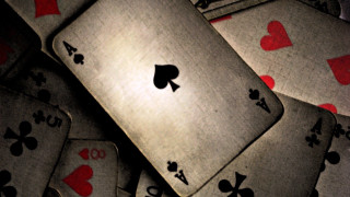 Pile playing cards glowing ace - a red heart free wallpaper