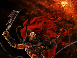 Demon sword flame background demon - a painting of a demon holding free wallpaper