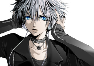 Blue eyes black jacket anime - his ear free wallpaper