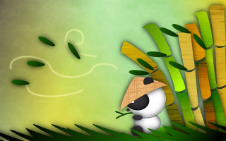 Panda hiding bamboo tree leaves - a digital painting free wallpaper for desktop