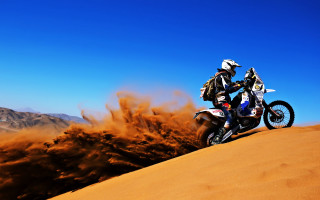 Dirtbike desert sand hill blue - dust free wallpaper