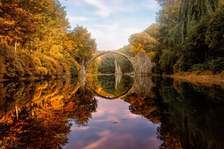 Autumn bridge river trees foliage - a bridge over a river free wallpaper