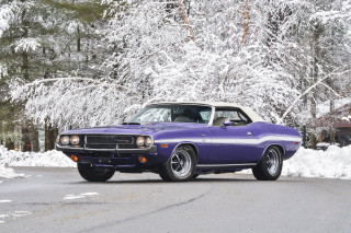 Purple car snowy road forest - a purple car free wallpaper for desktop