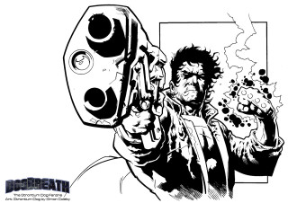 Man holding gun smoke drawing - a drawing of a man holding free wallpaper