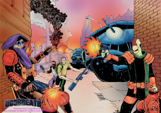 Cartoon group people guns car - benjamin marra free wallpaper