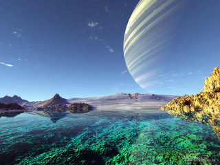 Planet moon stars aurora beach - image of a planet free wallpaper