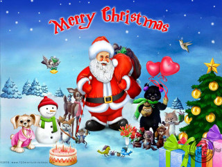 Santa claus animals christmas tree - a christmas card free wallpaper