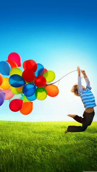 Boy flying balloons air string 2 - free happy birthday wallpaper for mobile