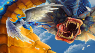 Dragon attacking bird sky clouds - a dragon free wallpaper for desktop