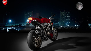 Red motorcycle city night moon - the moon in the background free wallpaper