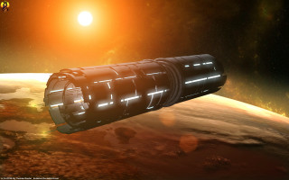 Space station planet sun red - a space station in the middle of a planet free wallpaper