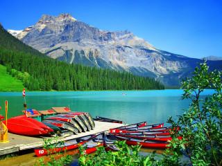 Dock boats mountains background scenery - several boat free wallpaper