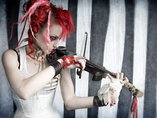 Redhair violin skull blood gothic - bloody free wallpaper