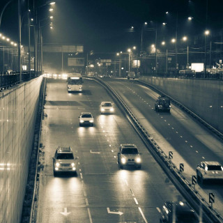 Highway night black white cars - car free wallpaper for tablet