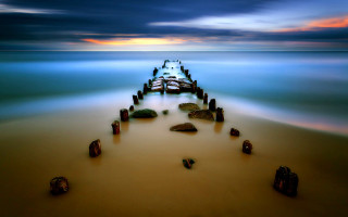 Pier ocean sunset cloudy sky - amazing depth free wallpaper