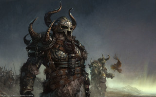 Armored men horns field grass - a field of grass and dirt free wallpaper
