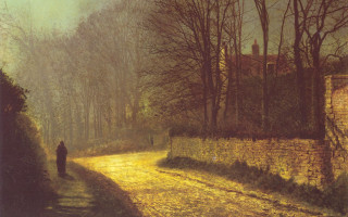 Walking road woods stone wall - a painting of a person free wallpaper