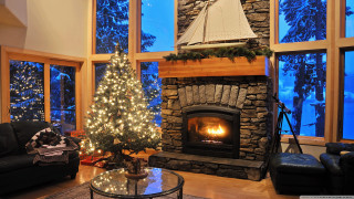 Christmas livingroom fireplace tree arts - warm free wallpaper