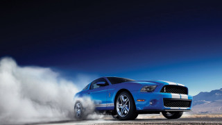 Blue mustang driving road smoke 3 - a blue mustang mustang free wallpaper for desktop