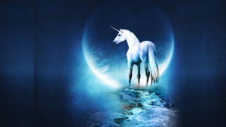 Unicorn rock fullmoon blue background - fantasy magic free wallpaper
