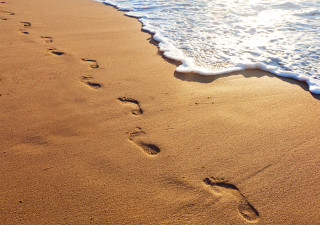 Beach footprints people sand ocean - footprint free wallpaper