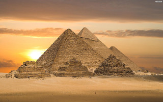 Pyramids sunset sand cloudy sky - sacred free wallpaper