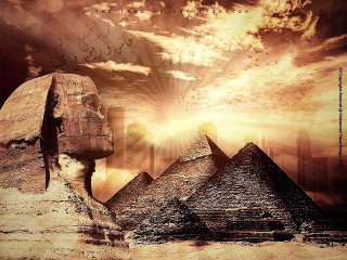 Sphinx pyramids desert sunset bird - egyptian art free wallpaper