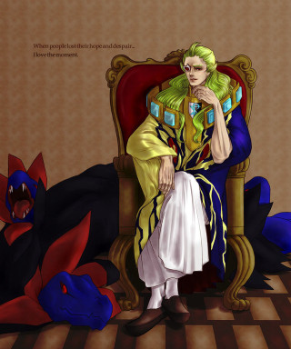 Man dragon demon chair checkered - epic composition free wallpaper for mobile