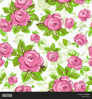 Pink rose flower pattern green - green leaf and buds free wallpaper for tablet
