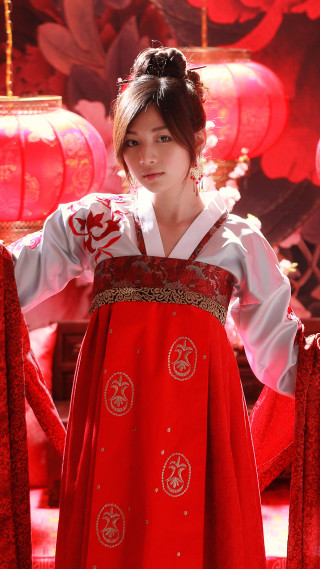 Woman red dress red background 2 - free hearts wallpaper for mobile