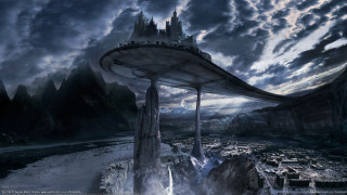 Futuristic city tower sky mountain - a futuristic city free wallpaper