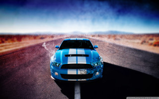 Blue mustang car desert road - the side of the road in the desert free wallpaper for desktop