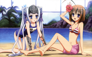 Anime beach girls helmet bikini - their leg free wallpaper