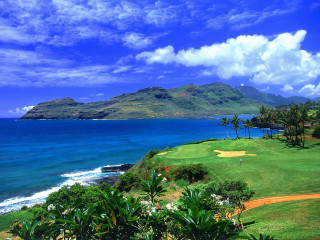 Golf course ocean mountains hawaii - the ocean and mountains free wallpaper