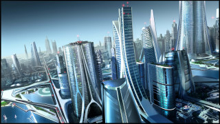 Futuristic cityscape neo tokyo architecture - the street in front free wallpaper