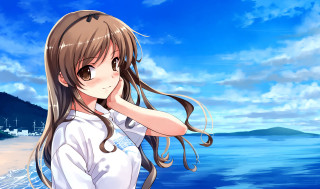 Girl beach hair wind blue - chizuko yoshida free wallpaper