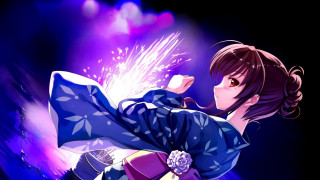 Woman kimono dancing fireworks purple - a woman in a kimono free wallpaper