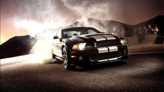 Mustang car driving street smoke - hood free wallpaper for desktop